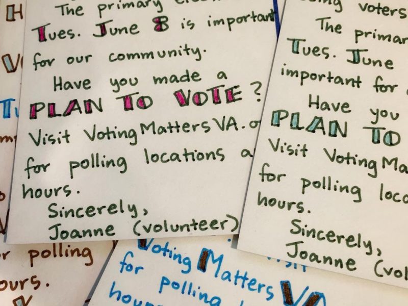 Postcards asking people to vote in the primaries.