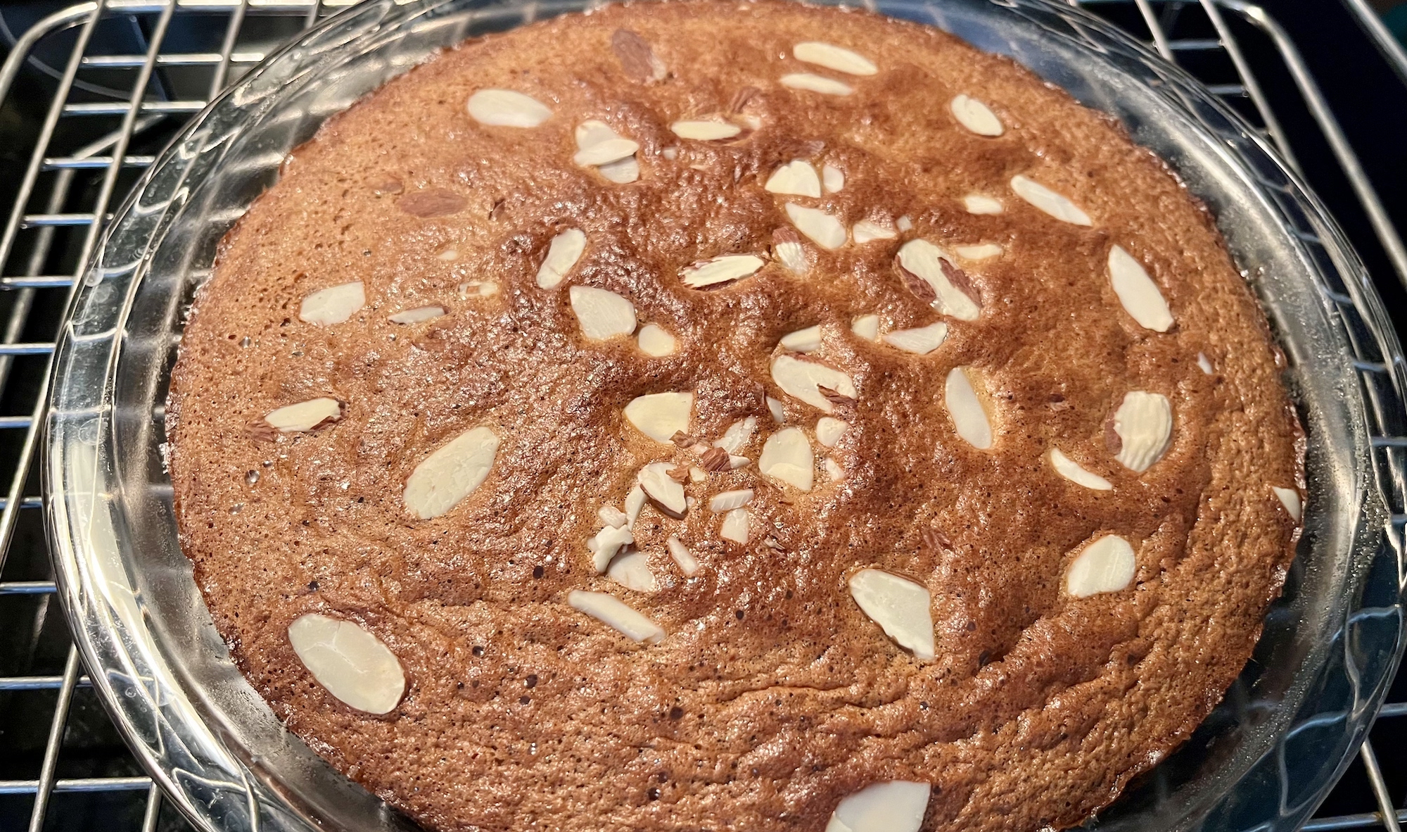 almond cake in a pie plate